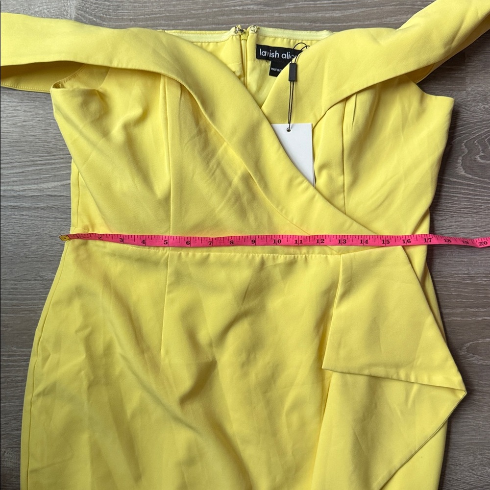 NEW Lavish Alice Yellow Bardot Midi Dress 12 - Picture 10 of 11